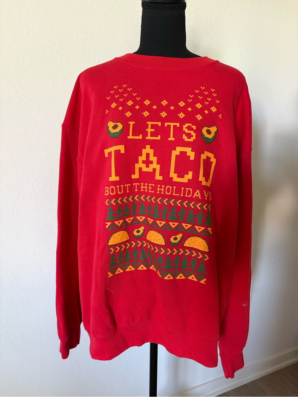 Unisex Red “Let’s Taco Bout The Holidays” Graphic Holiday Crewneck Sweatshirt